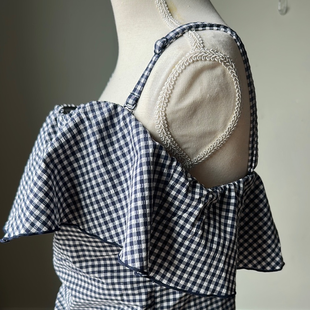 KONA  SOL SIZE L  Blue Navy and White Gingham Swimsuit - Picture 4 of 10